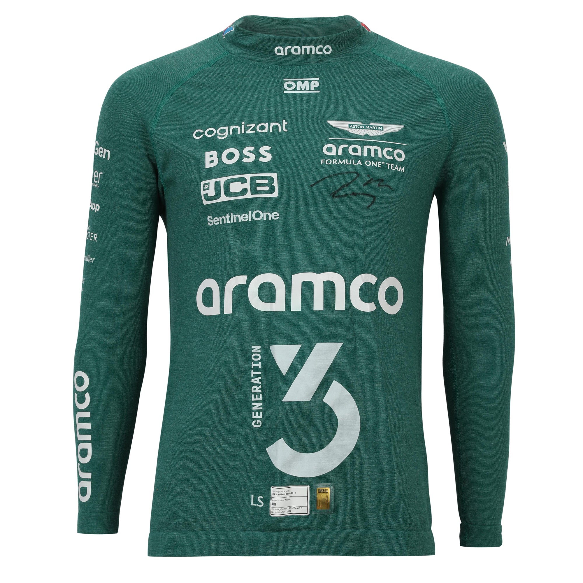Lance Stroll Signed 2024 Aston Martin Aramco Formula One Team Grand Prix Used Nomex - US GP - Green