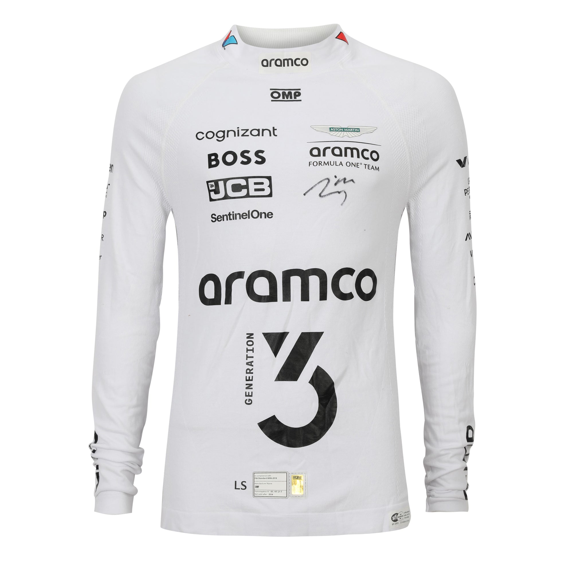 Lance Stroll Signed 2024 Aston Martin Aramco Formula One Team Grand Prix Used Nomex - US GP - White