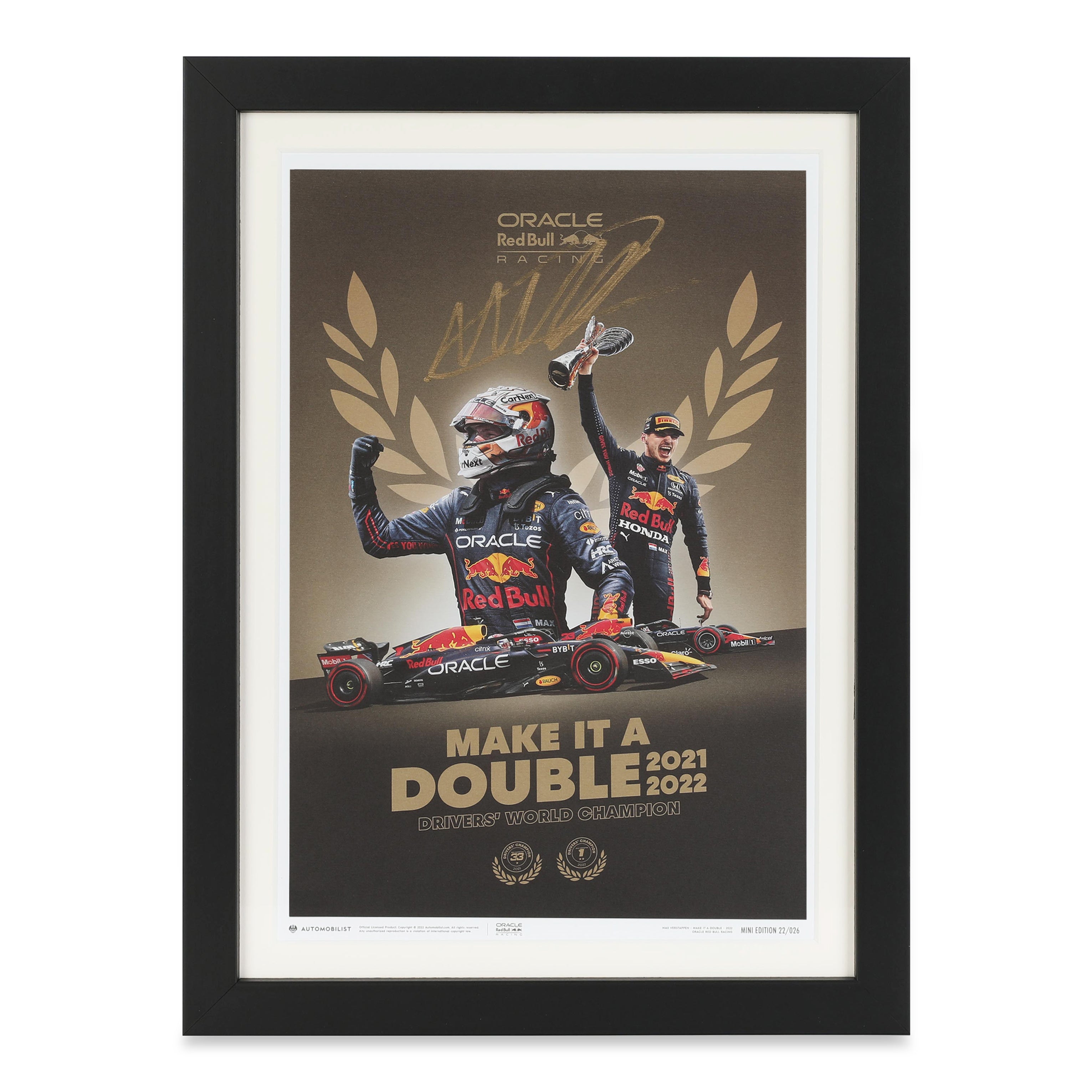 Automobilist Red Bull Double World 2022 Champions Max Verstappen Signed Poster