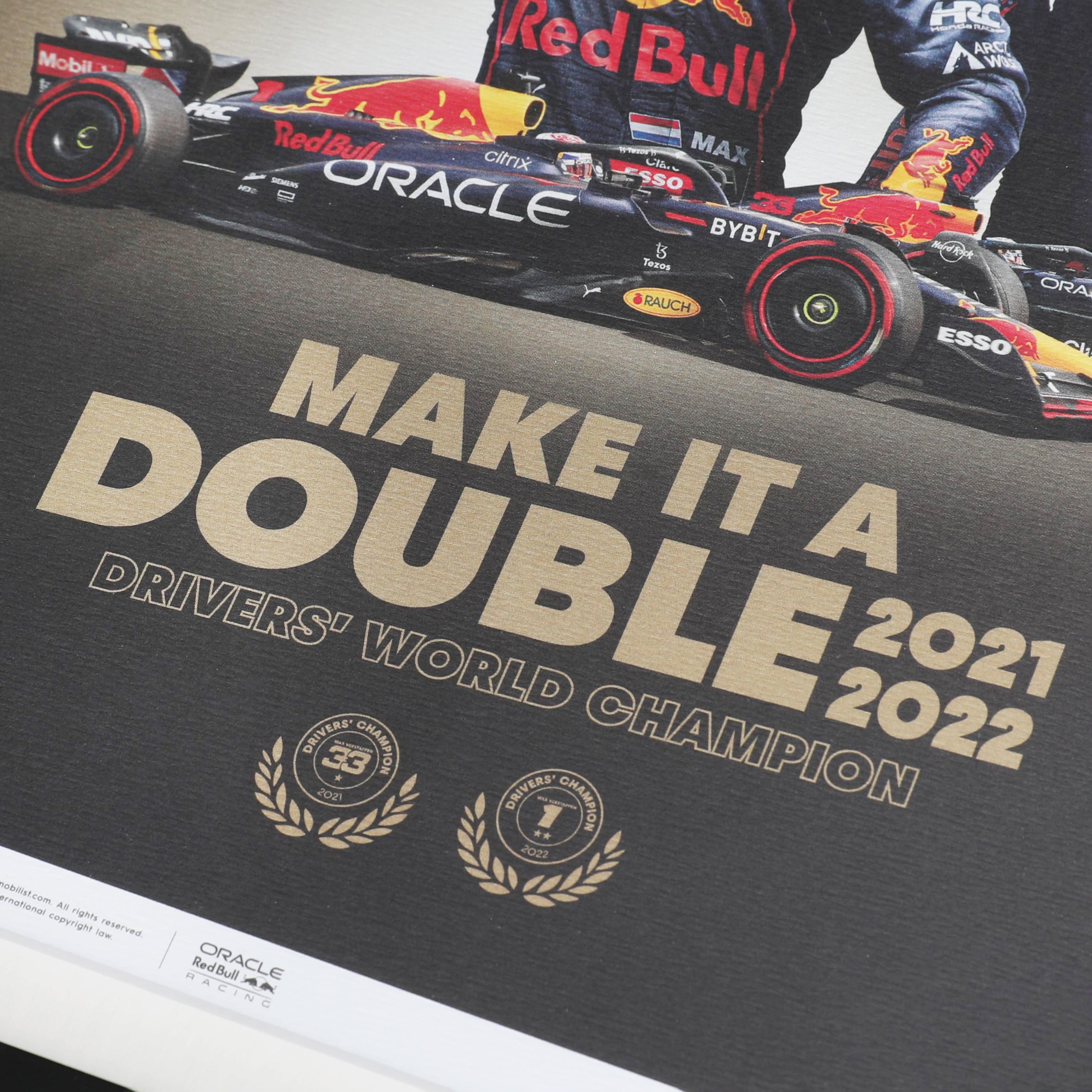 Automobilist Red Bull Double World 2022 Champions Max Verstappen Signed Poster